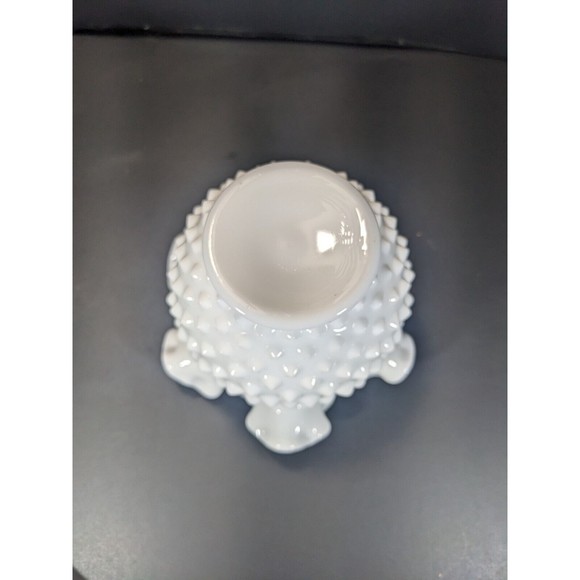 FENTON WHITE MILK GLASS HOBNAIL 4 1/2" ROSE BOWL VASE RUFFLED CRIMPED EDGE - Picture 4 of 5
